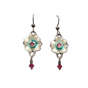 Brighton Vintage Pop Garden Enamel Flower Earrings With Pink Crystals